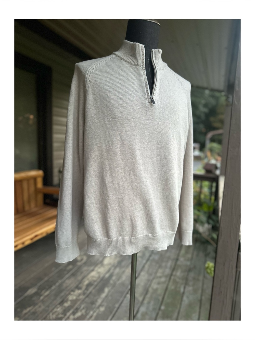 L.L. Bean Men’s Light Beige Half-Zip Mock Neck Sweater 95% Cotton 5% Cahsmere